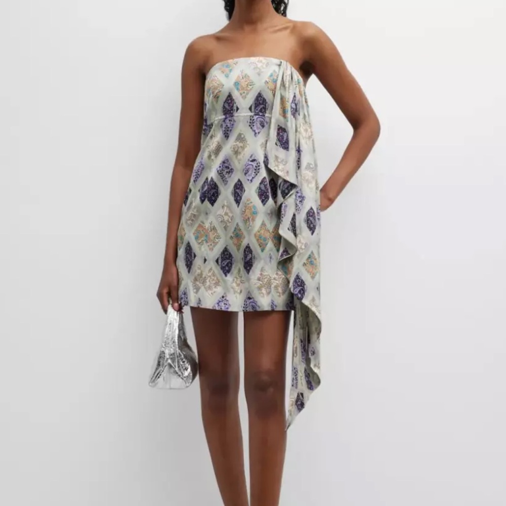 Cinq a Sept Luisa Scarf Cocktail Strapless Silk Mini Dress Size 2 XS NWT